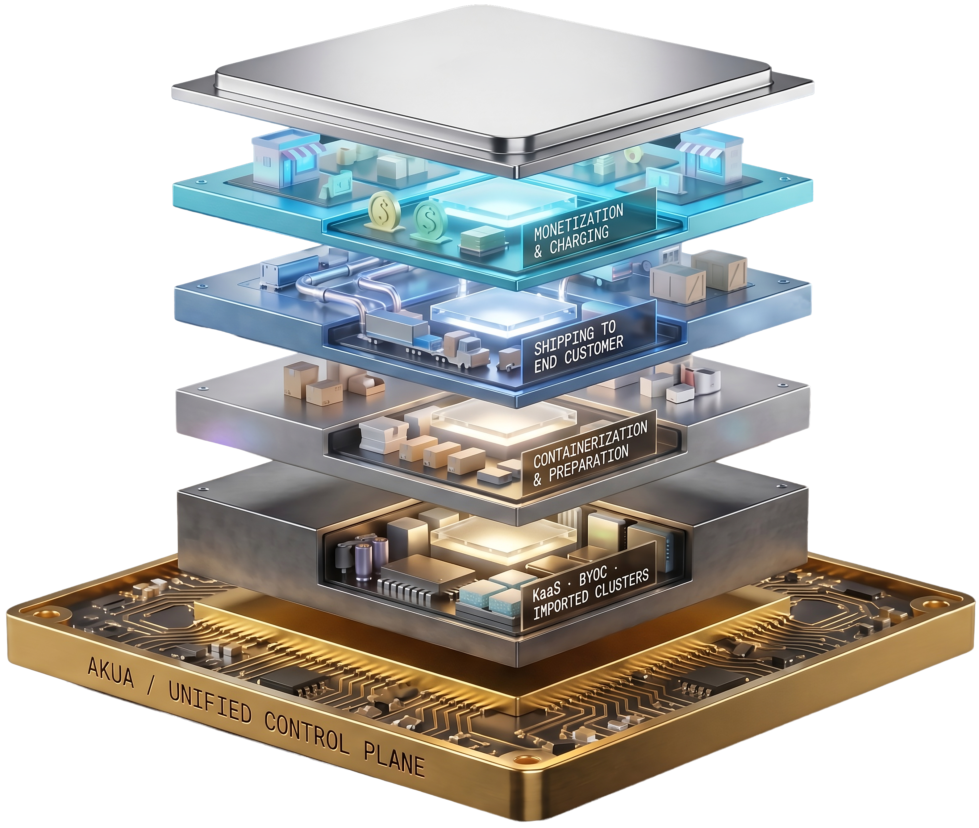 Layered Akua control plane stack illustration